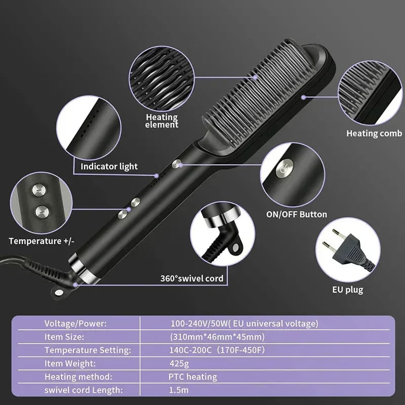 Alisador de cabelo termostático - Pente alisador - 5 temperaturas